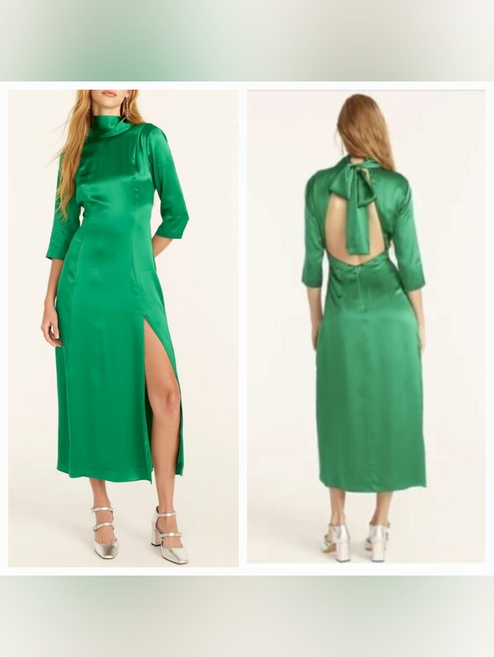 J. Crew Collection Open-Back Dress in Silk Charmeuse, Bright Kelly